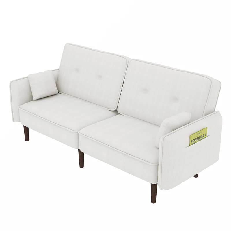 Canapé-lit à accoudoirs carrés de 75 po Burgest, 100 % polyester blanc