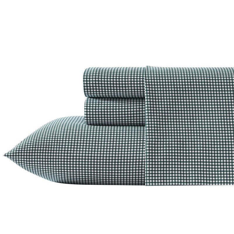 Ensemble de draps en flanelle Nautica, Ensemble de draps pour lit simple avec 1 taie d'or, Tissu écossais noir