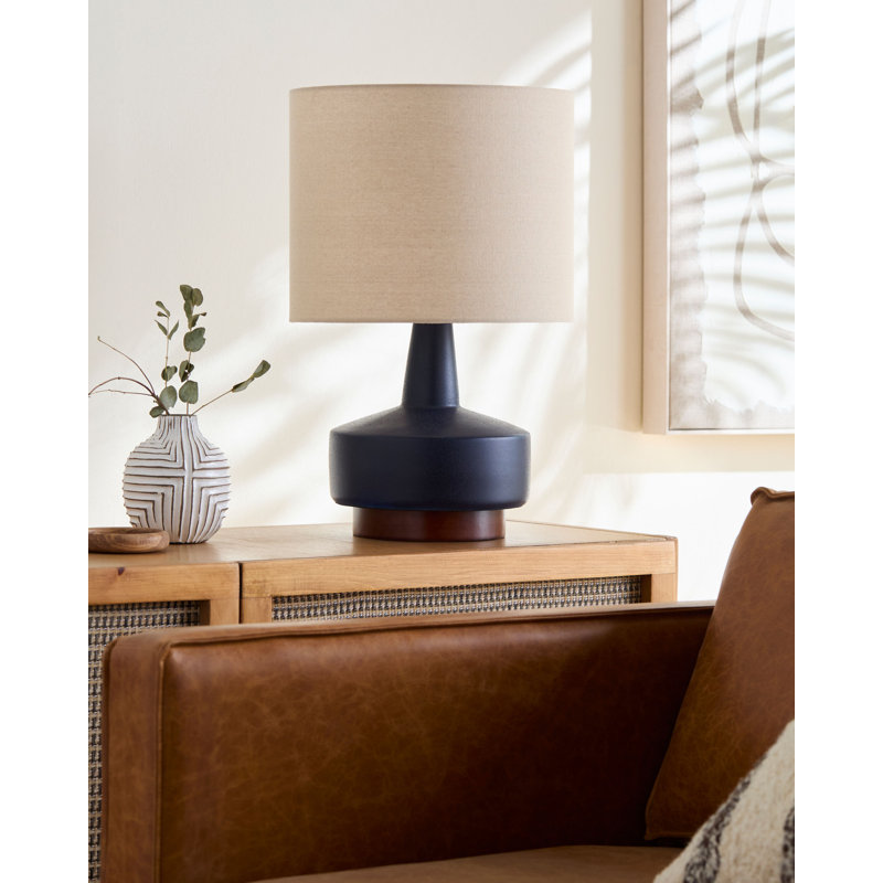 Ceramic Table Lamp, Beige, Royal Blue