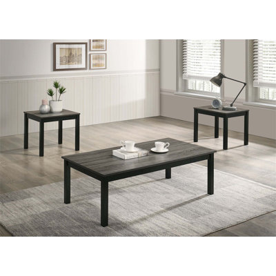Ensemble de table contemporaine 3 pièces à dessus en faux marbre avec pieds en bois pour les salons modernes, tables basses et tables de bout incluses