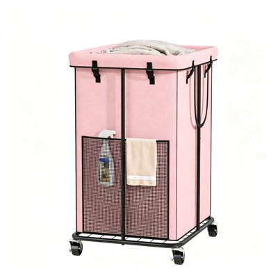150L Rolling Laundry Basket with Handles,Laundry Hamper with Wheels,Pink