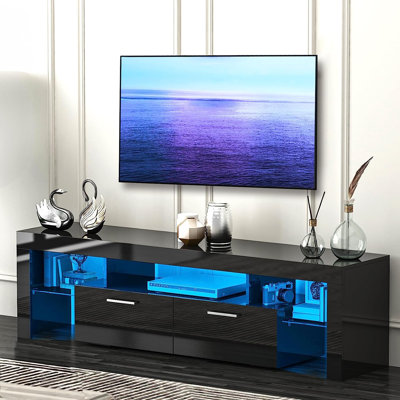 Black TV Stand With LED Lights For Tvs Up To 65'', Modern TV Console With Storage Cabinets For Living Room, Bedroom, LED Entertainment Center -  Rubbermaid, m3549