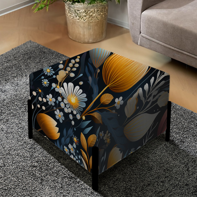 Motif floral rose et bleu - repose-pieds carré floral
