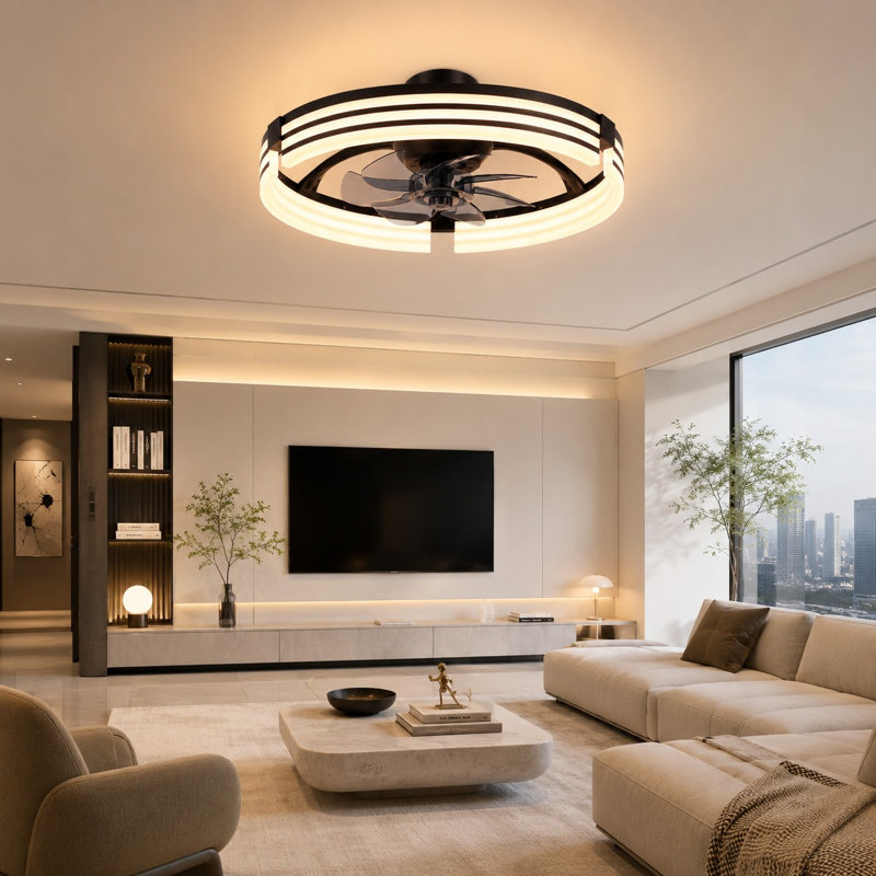 20'' Farmhouse Reversible LED Caged Ceiling Fan with Light And Remote
