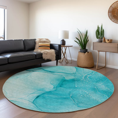 Premium Machine Washable Cerrito AMF507 Teal Rug