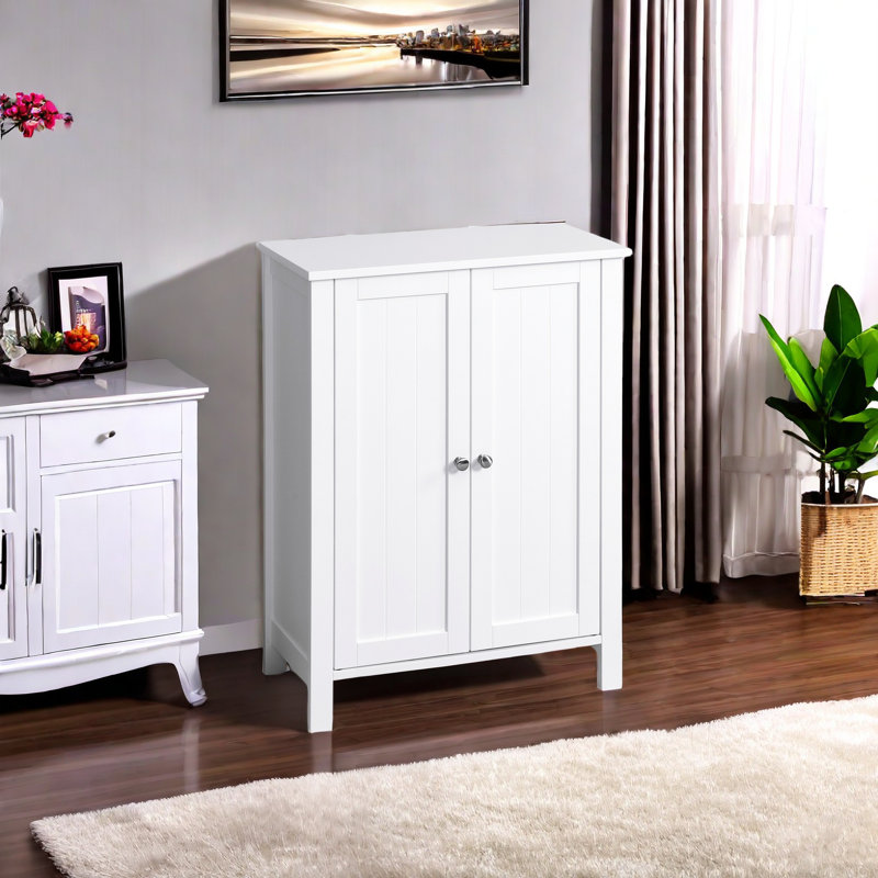 Bathroom Floor Storage Cabinet, 3 Layer Storage Unit With 2 Adjustable Shelf And Double Door