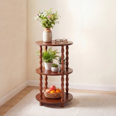 3-Tier Spiral Support Round Accent Side Table, Compact Multi-Tier Coffee End Table in Maple Wood & Vintage Finish, Modern Space Saving Furniture for Living Room, Bedroom, Balcony and Study Room