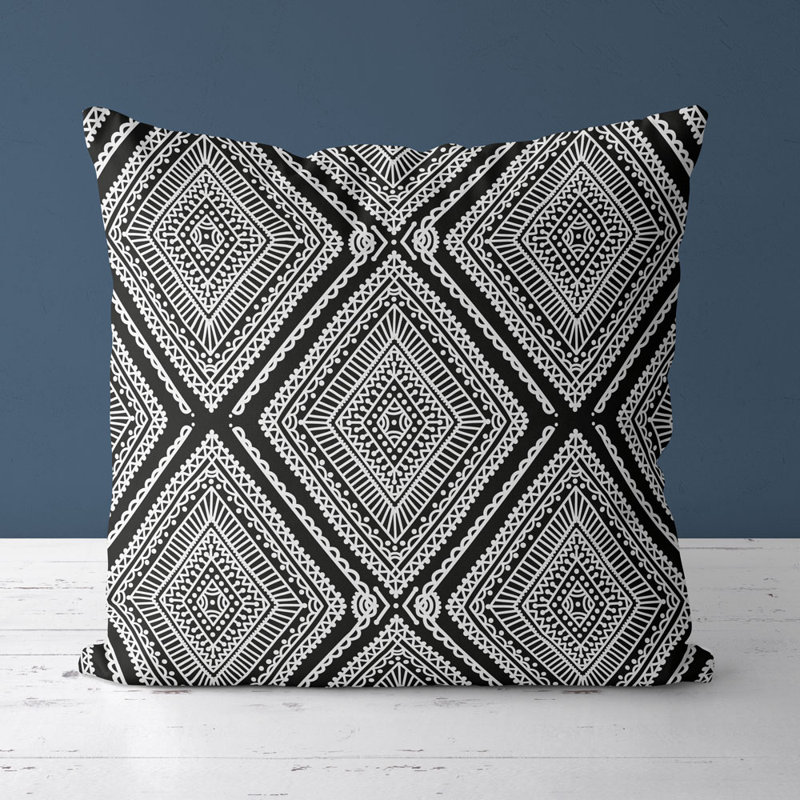 Housse et insert de coussin carré Hindi, Noir et blanc