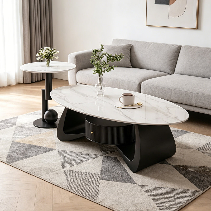 Table basse Italian Minimalist Premium, H 17,71 po x L 47,24 po x l 23,62 po, Plateau blanc / base noire