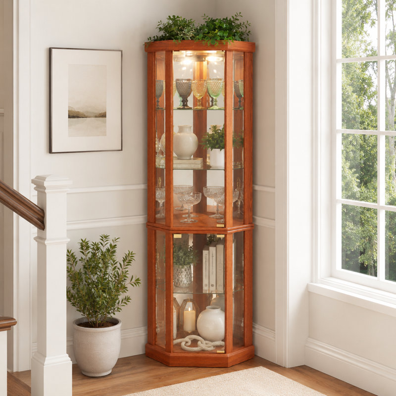Lighted Corner Curio Cabinet with Adjustable Shelves