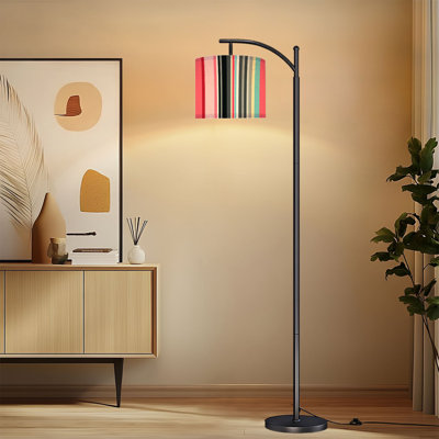 Arc Floor Lamp with Adjustable Lampshade Abstract Stripes Mid Century Modern Colorful Simple Line Vertical Standing Lamp 3 Color Temperatures Dimmable Tall Pole Lamp with Foot Switch for Bedroom