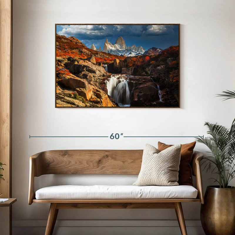 Mont Fitz Roy en automne, 25 po x 17 po, Cadre flottant noyer