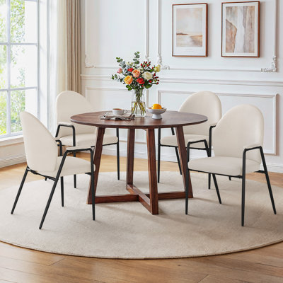 Upholstered Dining Chair with Arms Metal Frame Curved Back Padded Side Chair for Kitchen & Dining Room