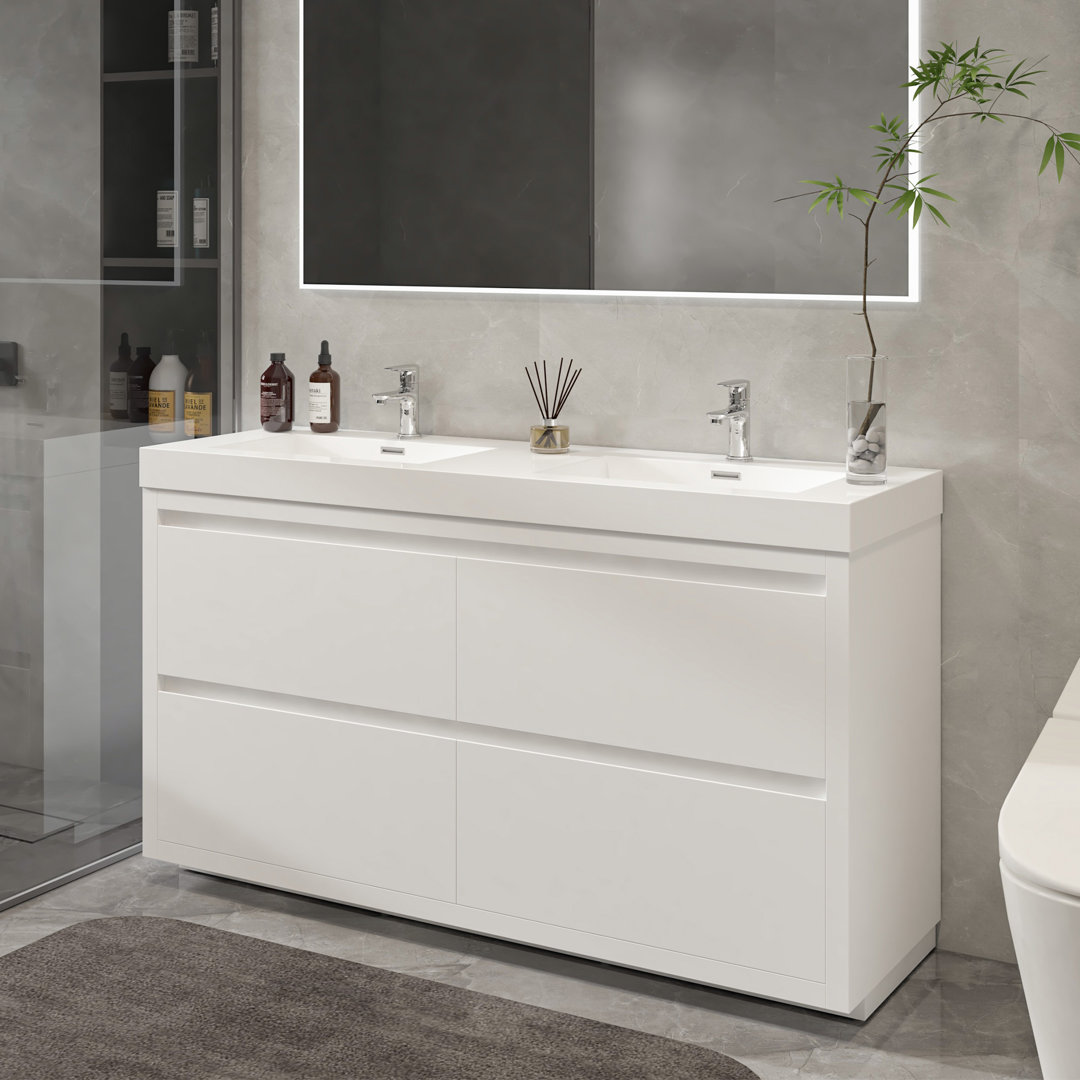 Valentin 60'' Double Bathroom Vanity with Resin Top Orren Ellis