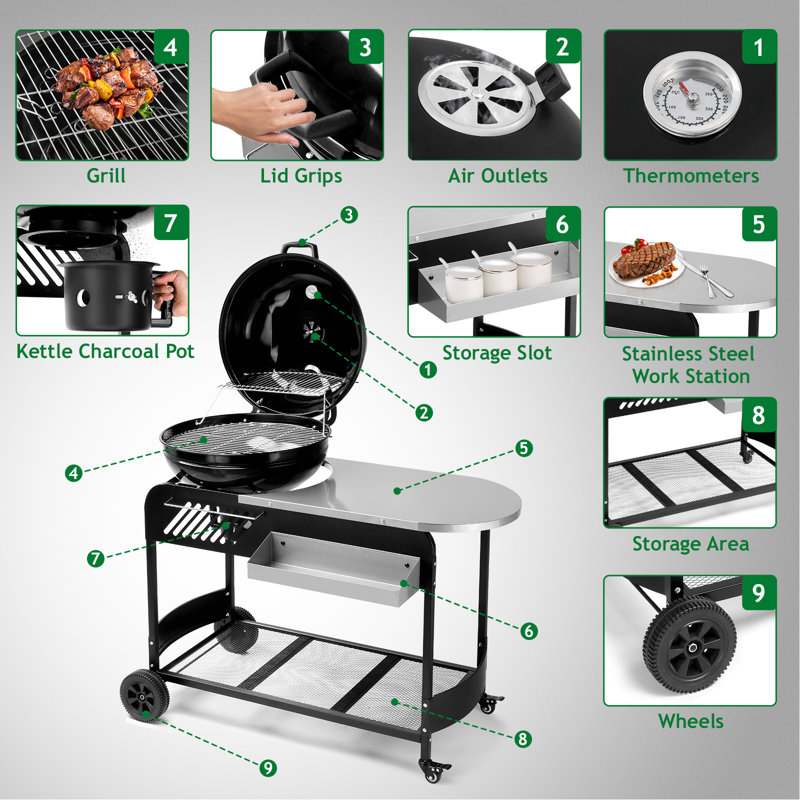 Chariot de table gril au charbon K étagère avec tablettes