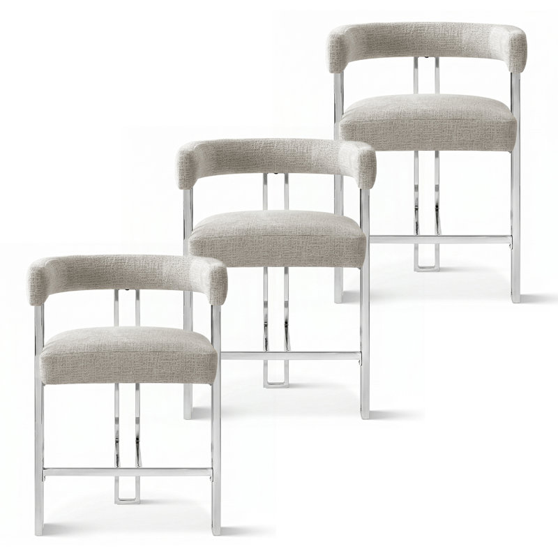 Tabouret de comptoir de 25 po avec accoudoirs recouverts de chenille et accoudoirs argentés (ensemble de 3), Gruau