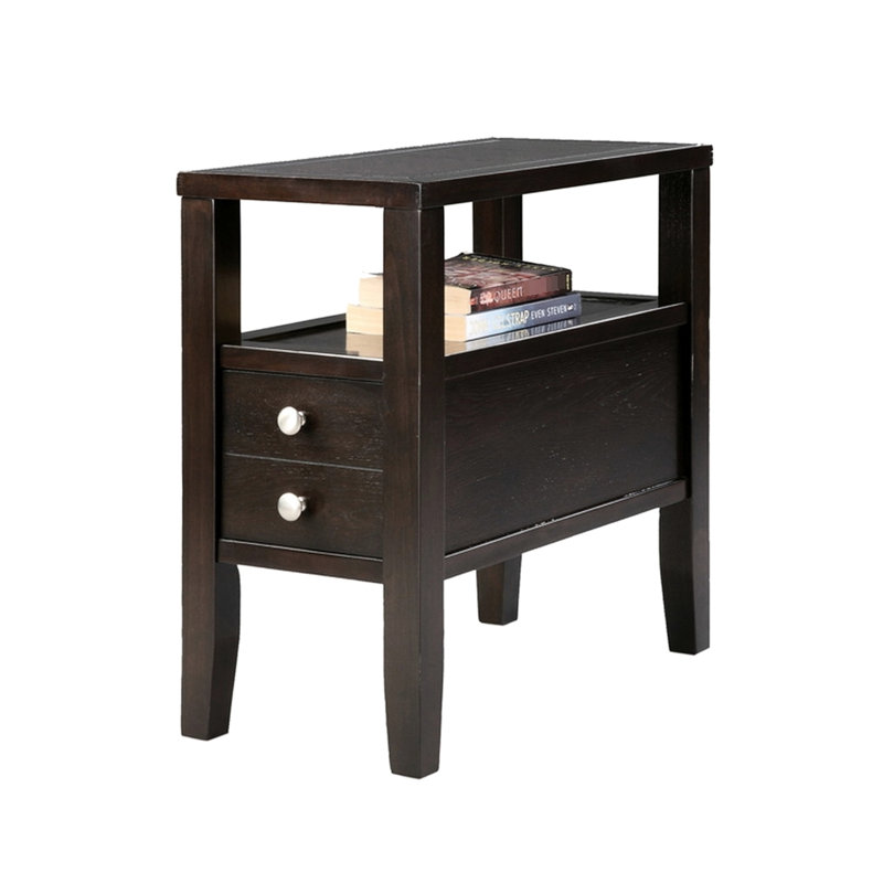 Grande table d'appoint / table de bout en bois 24 po, 2 tiroirs, design traditionnel, espresso