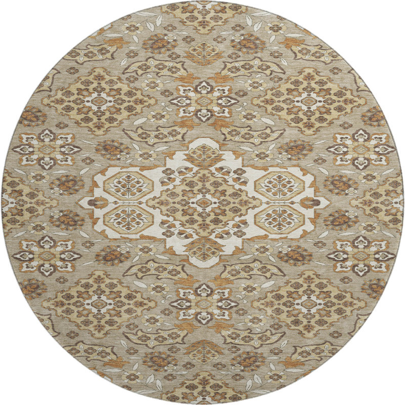 Premium Machine Washable Crestover AMF1853 Global Rug, Round 8'