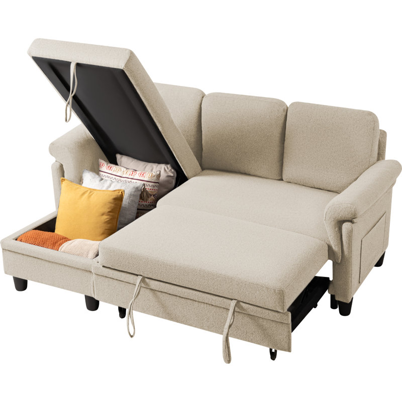 Canapé modulaire polyvalent, petit canapé-lit avec rangement et lit escamotable, Blanc / Blanc