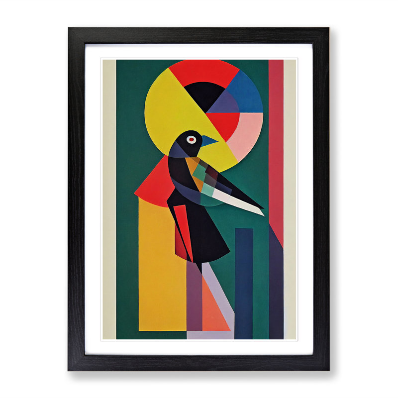 Magpie Bird Abstract Vol.3 - Single Picture Frame Print, Black, 64cm H x 46cm W x 2cm D
