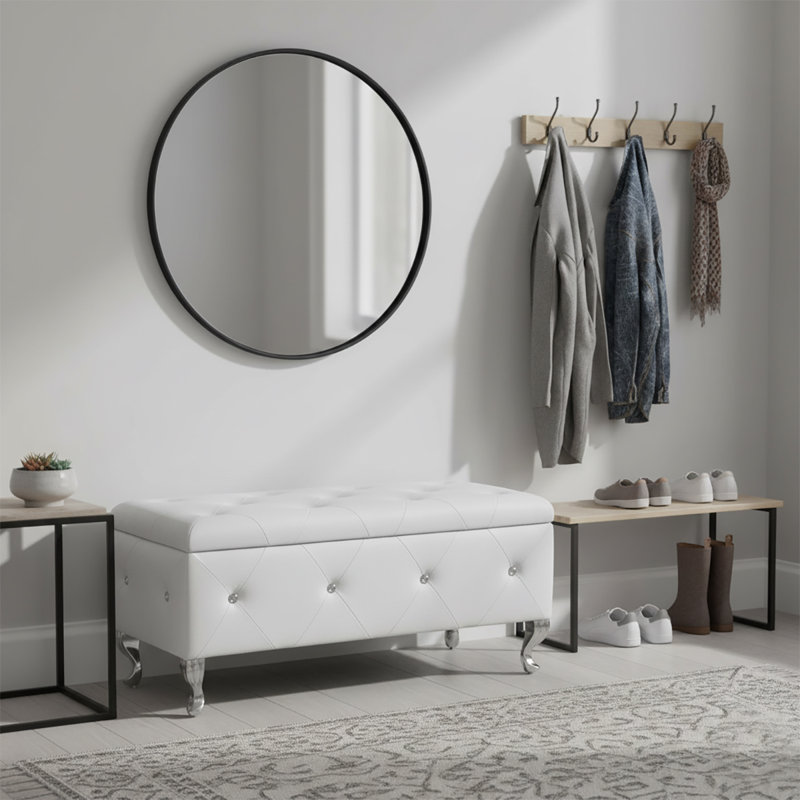 Banc de rangement rembourré élégant avec pieds en métal, Blanc