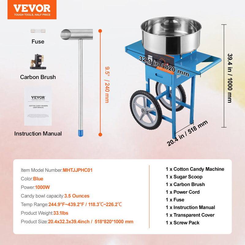 VEVOR Cotton Candy Machine, Blue/Black
