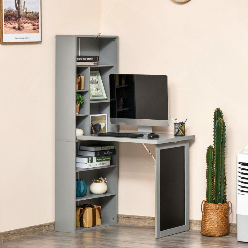 Bureau de bureau mural pliable avec tableau noir et tablette latérale pliable