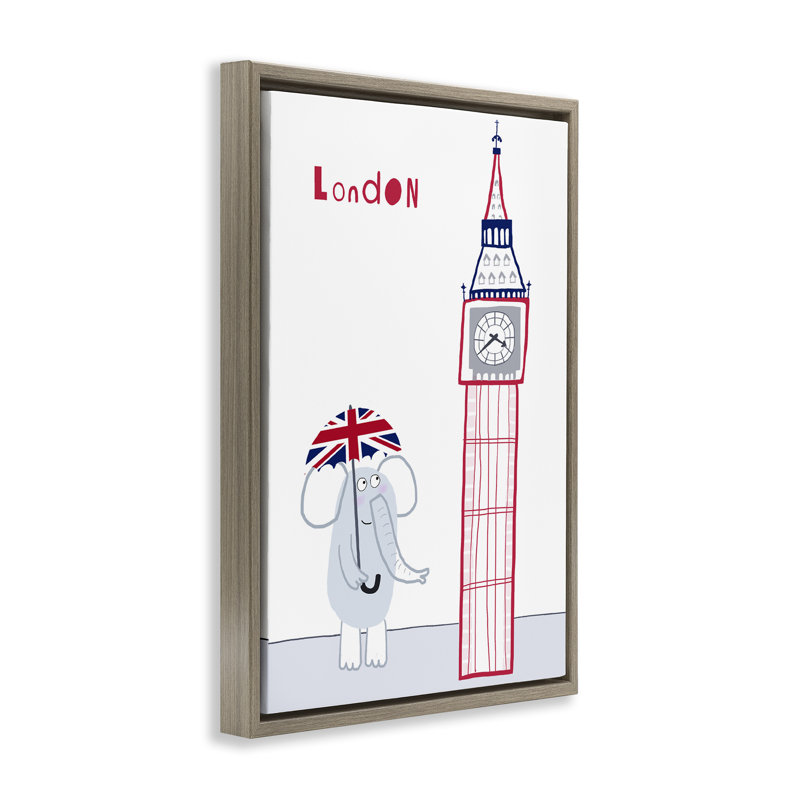 Cadre flottant Elephant & Big Ben London, design par Carla Daly, H 25 po x l 17 po, Cadre flottant orme Montalcino