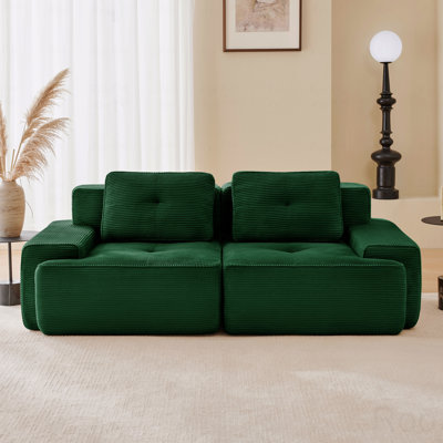 Canapé modulaire en forme de L de 82 po pour 2 personnes, siège en tissu de velours côtelé, assise profonde, passepoil perlé, conception capitonnée