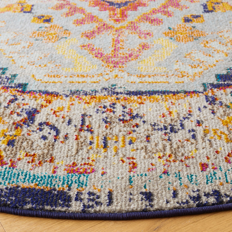 Tapis en coton / polyester / polypropylène tissé à plat Southwestern, Rond 6 pi 7 po