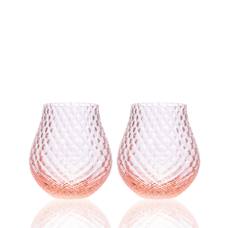 Phoebe Handmade Crystal Stemless Wine Glass, Rose