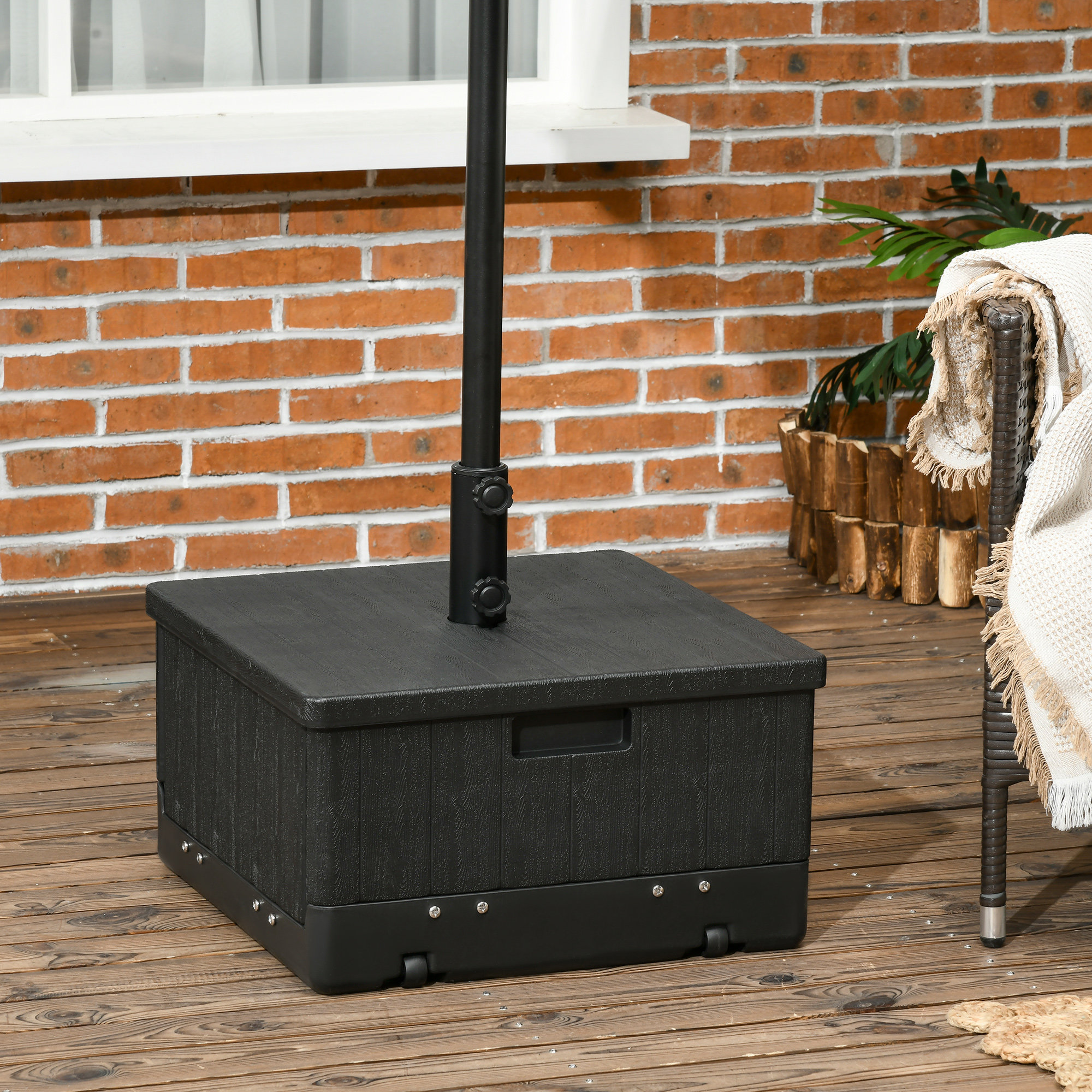 Archie & Oscar™ Woodrow 3-In-1 Outdoor Umbrella Base, Coffee End Table, Planter Box With Drainage, 176Lbs Patio Umbrella Stand Wheels And Handles, Black & Reviews Wayfair