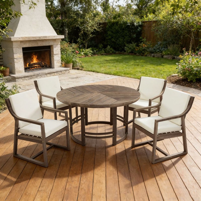 5-Piece Outdoor Dining Set with 4 armchairs, Brown