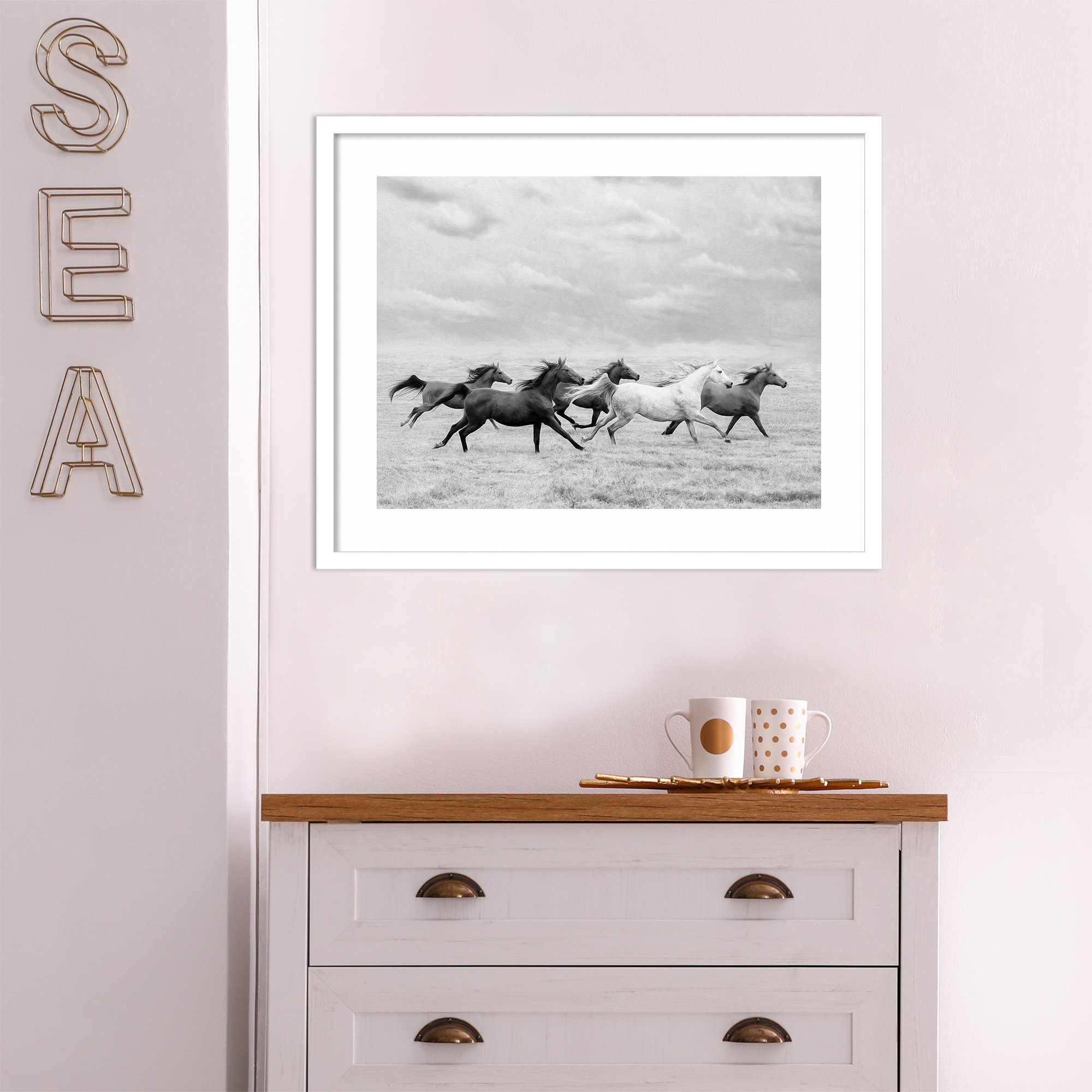Horse Run I by PHBurchett, 20" H x 25" W, White