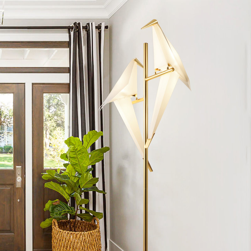 69 '' High 2 Birds Floor Lamp, Paper Crane Floor Lamp Fixtures, Gold