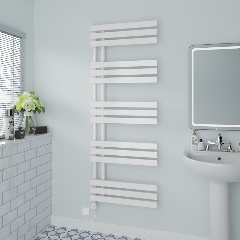 Rizza Designer Towel Rail Heated Towel Rails, 160cm H x 60cm W x 7.35cm D, White