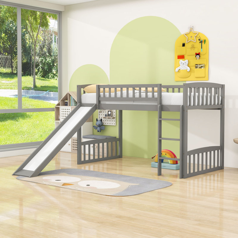 Lit mezzanine simple avec échelle et glissade, Gris