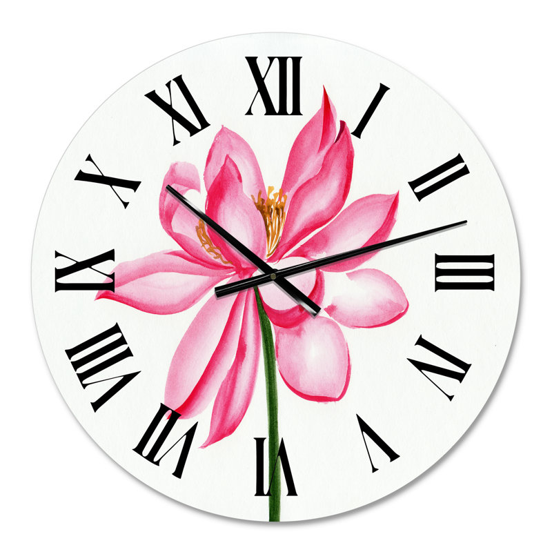 Détail rétro d'un lotus rose - horloge murale traditionnelle, Moyen