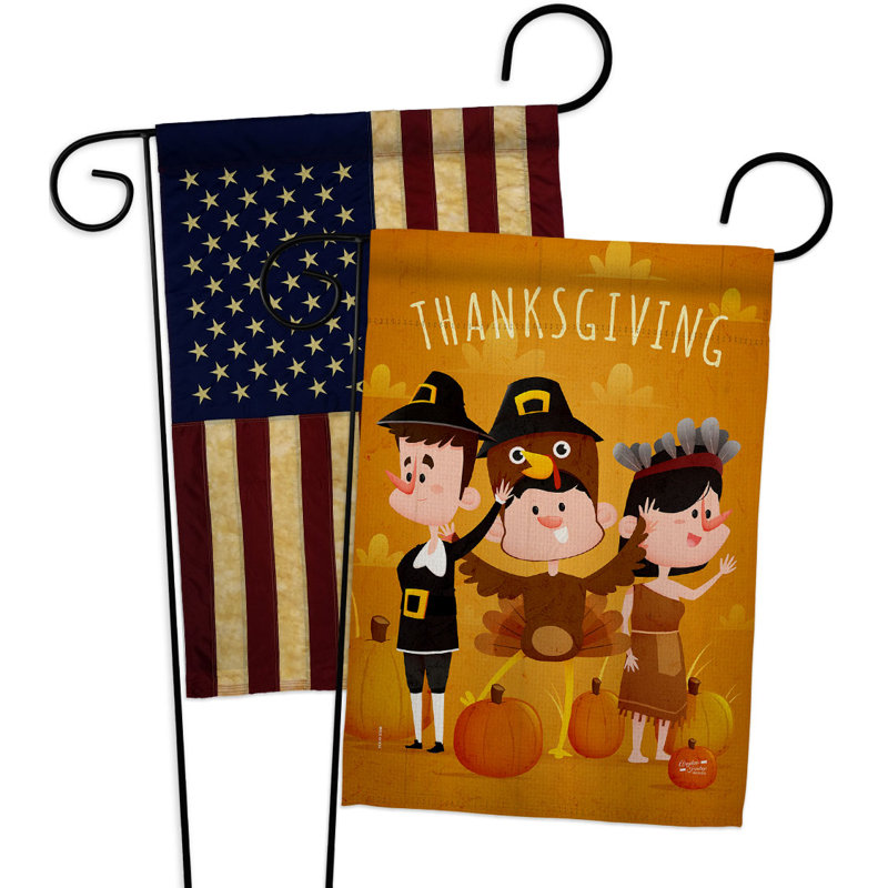 Drapeau de jardin en polyester 19 x 13 po Pilgrims Thanksgiving