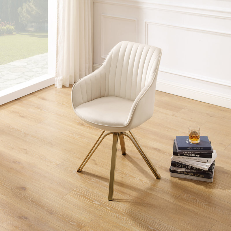 Brilliana 22.9" Wide Velvet Swivel Side Chair, Golden, Off White Velvet