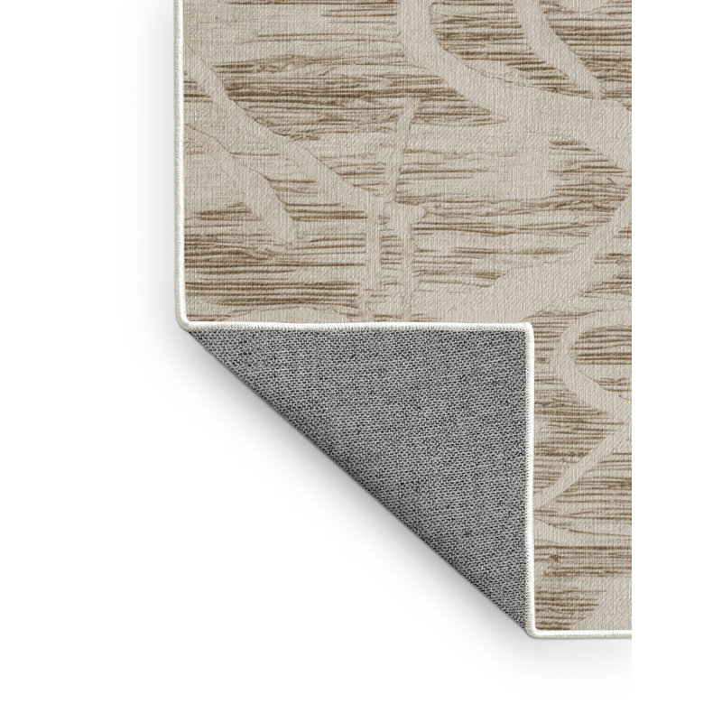 Tapis beige lavable à la machine, Rond 3 pi