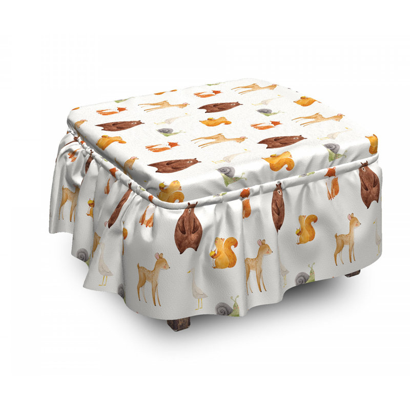 Housse pour repose-pieds baby animaux, Blanc bébés animaux / brun