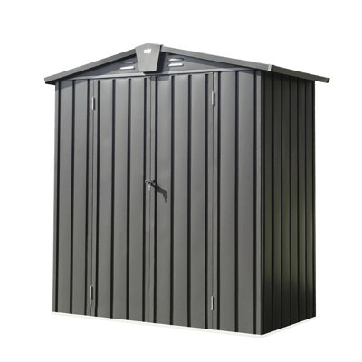 Galvanized Metal Outdoor Shed 5.7X3 Ft - For Patio, Garden, Backyard, Lawn Lockable Double Doors, Voluminous Storage Area, Rust- Construction, Sloping Roof For Rain Protection, Ventilation Steel