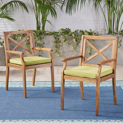 DINING CHAIR,2PCS With 2 Green Cushions,For Backyard, Poolside, Garden