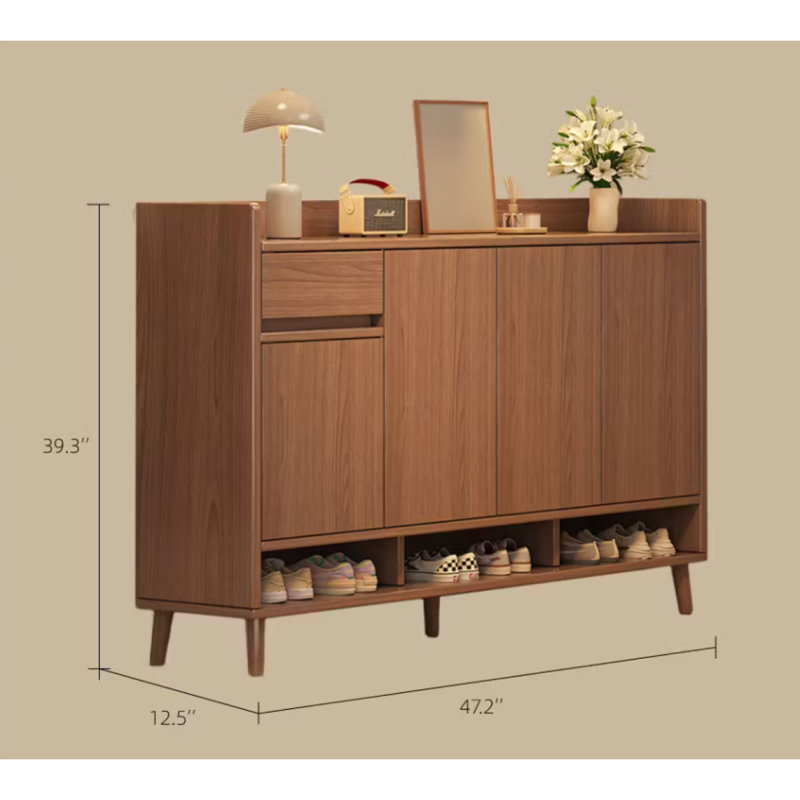 47.2'' Modern Walnut Entryway Shoe Cabinet with Drawer Stylish Storage Organizer