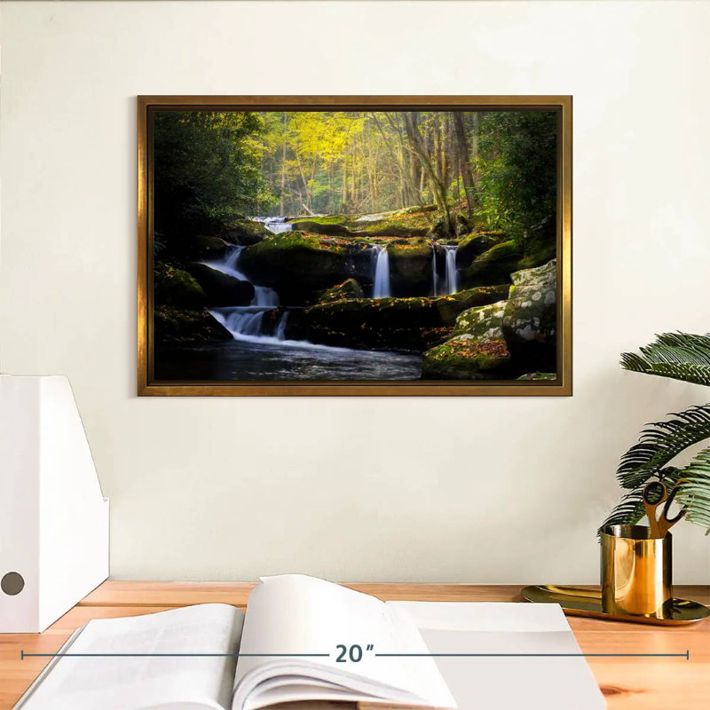 Stream In The Smokies, Cadre flottant doré, 13 po x 9 po