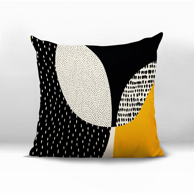 Coussin carré intérieur / extérieur pia, H 15 po x l 15 po, Jaune / noir / blanc cassé