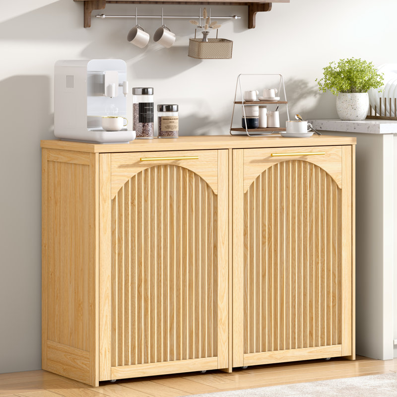 Double 2x13 Gallon Pull-Out Trash Can Cabinet, Natural Oak