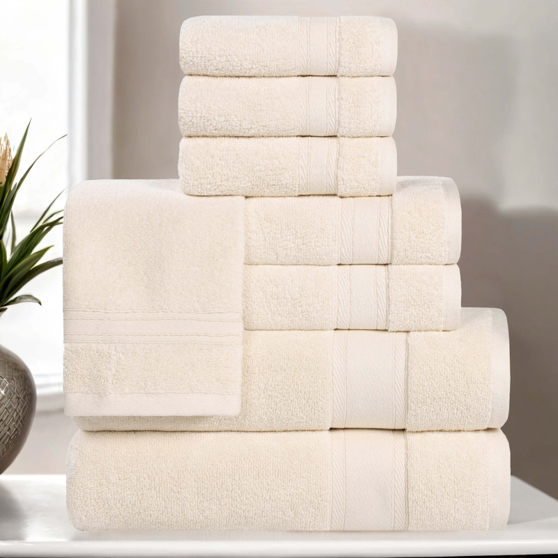Belmont Zero Twist Cotton Medium Weight Soft Absorbent, Ivory, 8 Piece Towel Set