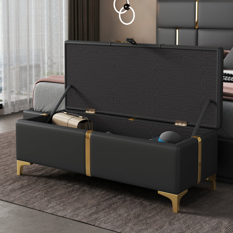 Zeger Velvet Upholstered Storage Bench, Black
